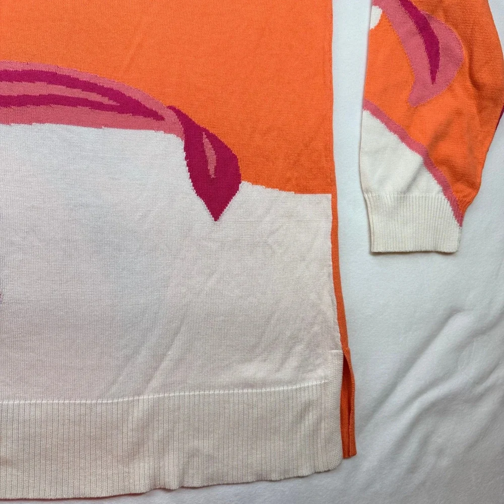 Chicos Orange Pink Floral‎ Intarsia Cotton Lyocell Knit Sweater Top Size 2